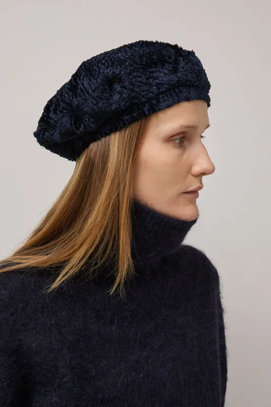 Muhlbauer Nessie Velvet Beret in Navy made by No. 6