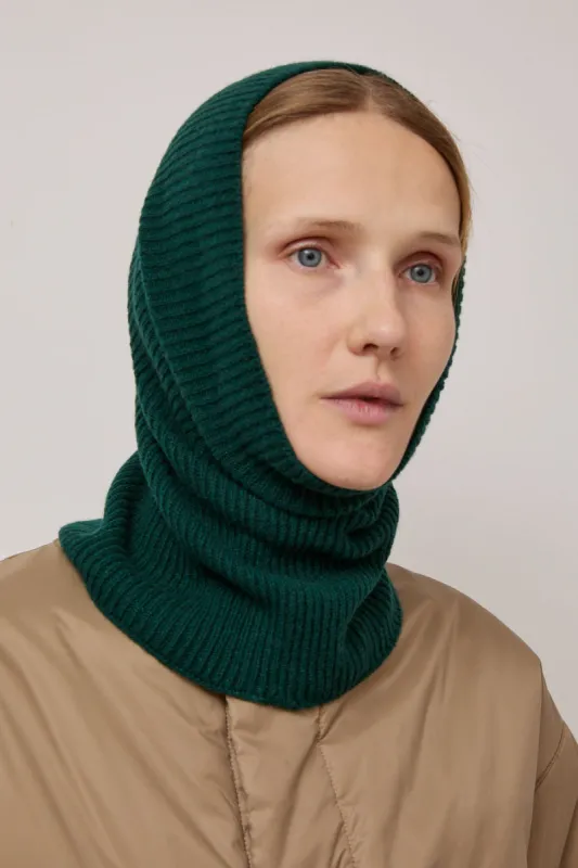 Muhlbauer Jael Ribbed Cashmere Hood in Fir sold by No. 6