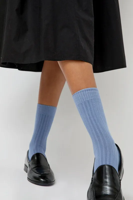 Baserange Rib Overankle Socks in Helm Blue sold by No. 6