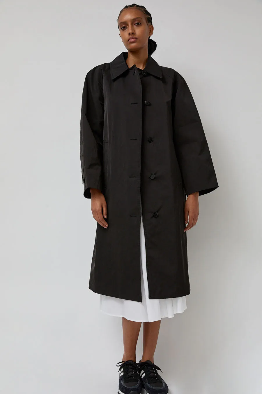 Nothing Written Nylon Volume Balmacaan Trench in Black sold by No. 6