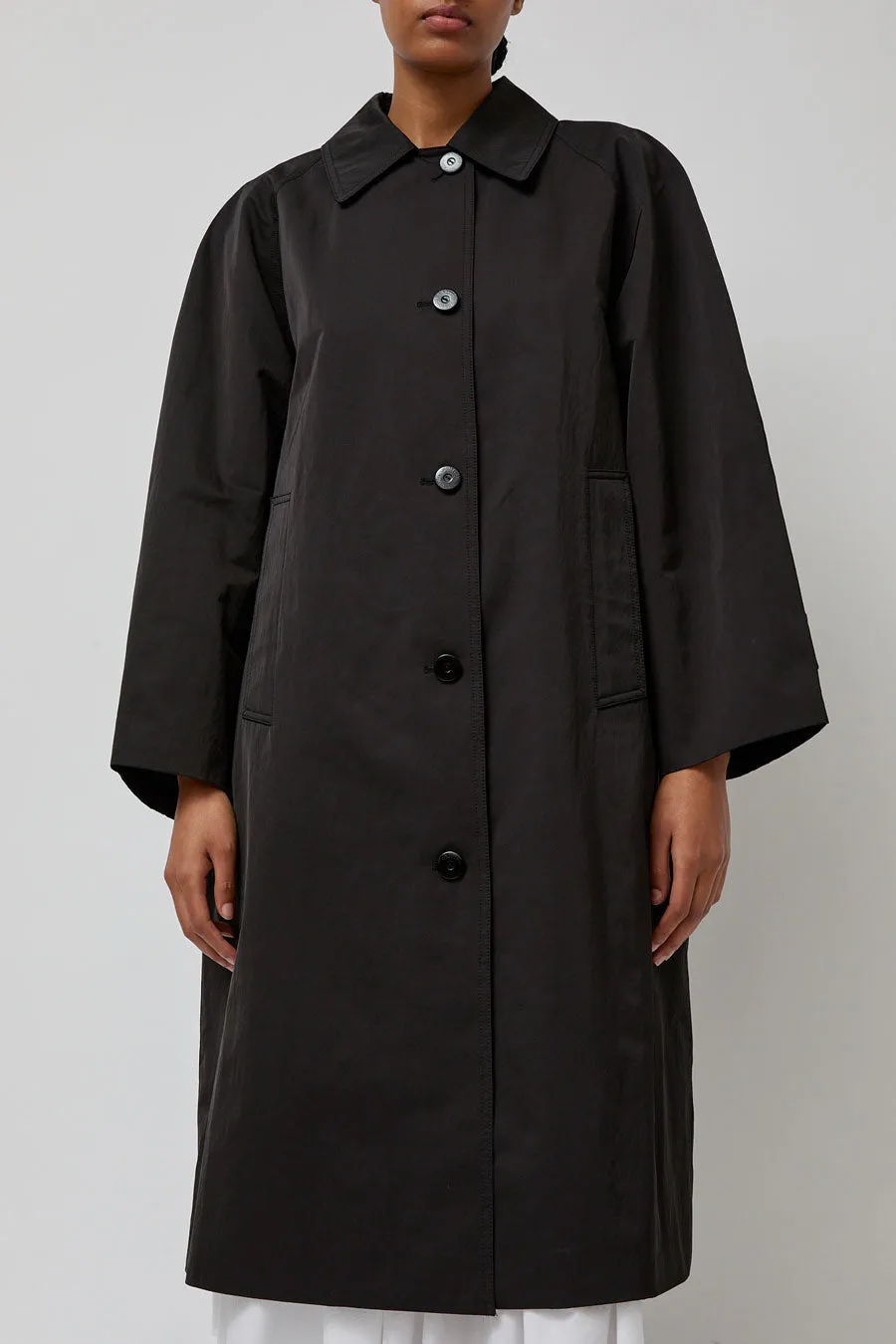 Nothing Written Nylon Volume Balmacaan Trench in Black sold by No. 6 product image thumbnail 2