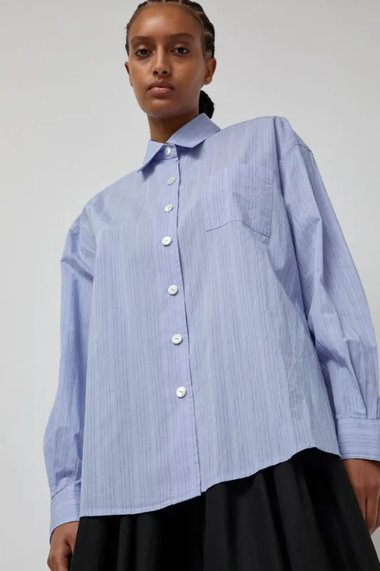 Nothing Written Timon Striped Cotton Shirt in Blue Stripe sold by No. 6