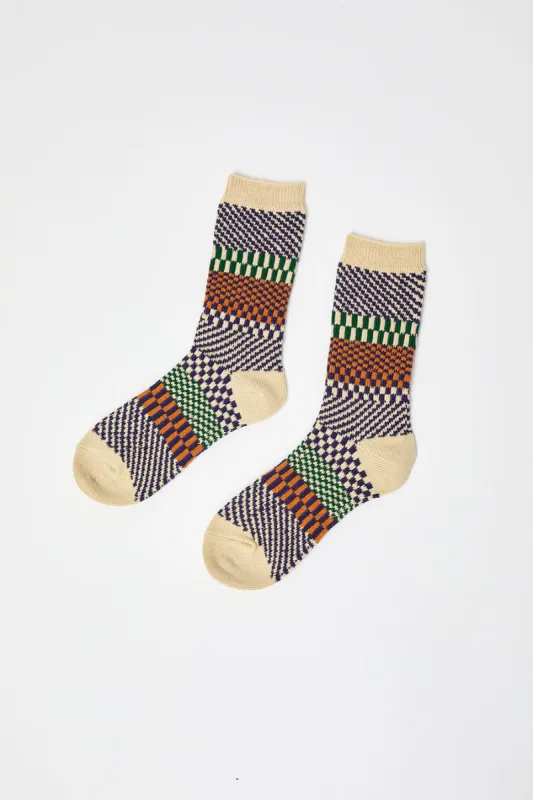 Rototo Check and Step Socks in Blueberry sold by No. 6