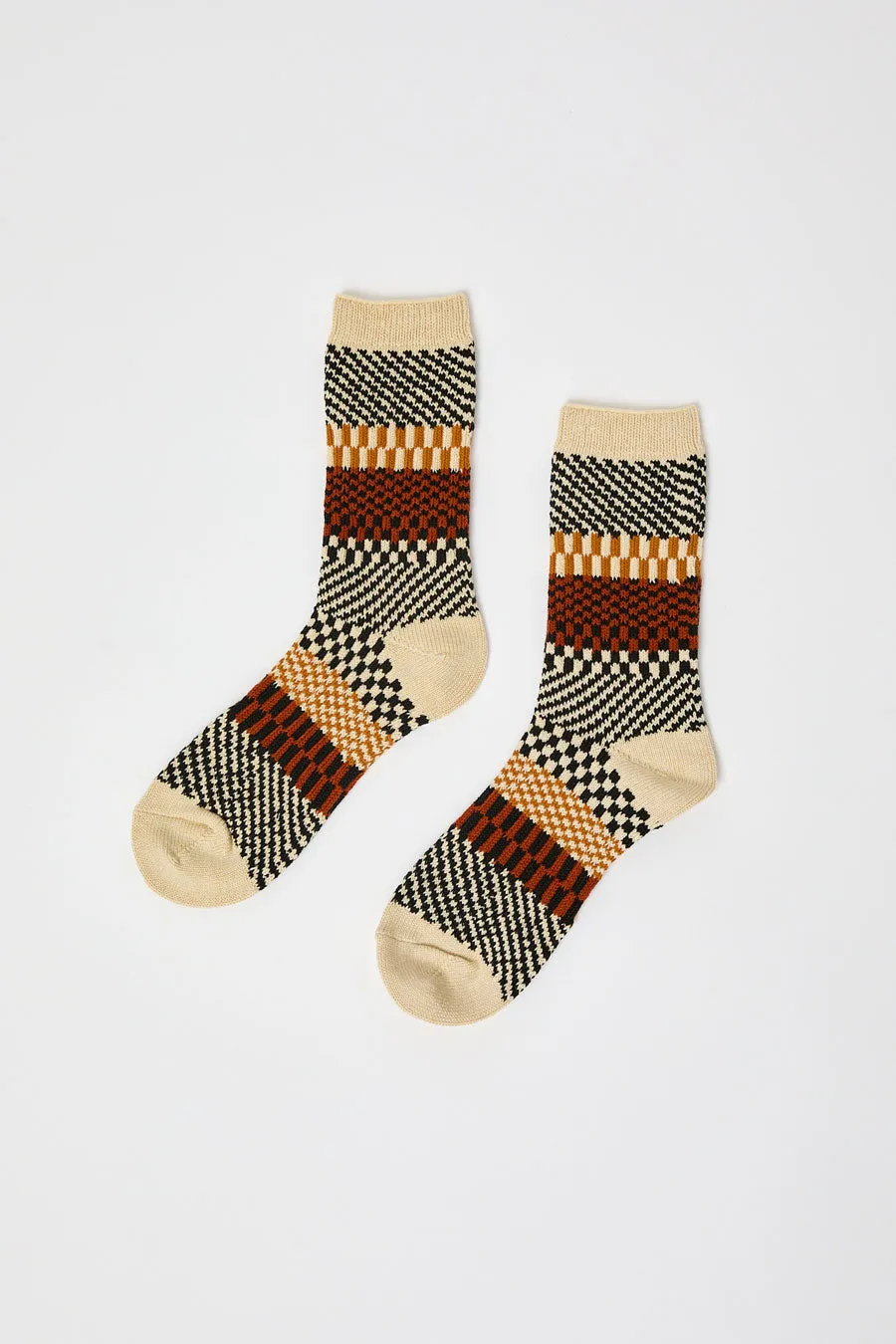 Rototo Check and Step Socks in Black sold by No. 6