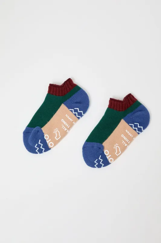 Rototo Pile Ankle Socks in Maroon and Dark Green sold by No. 6