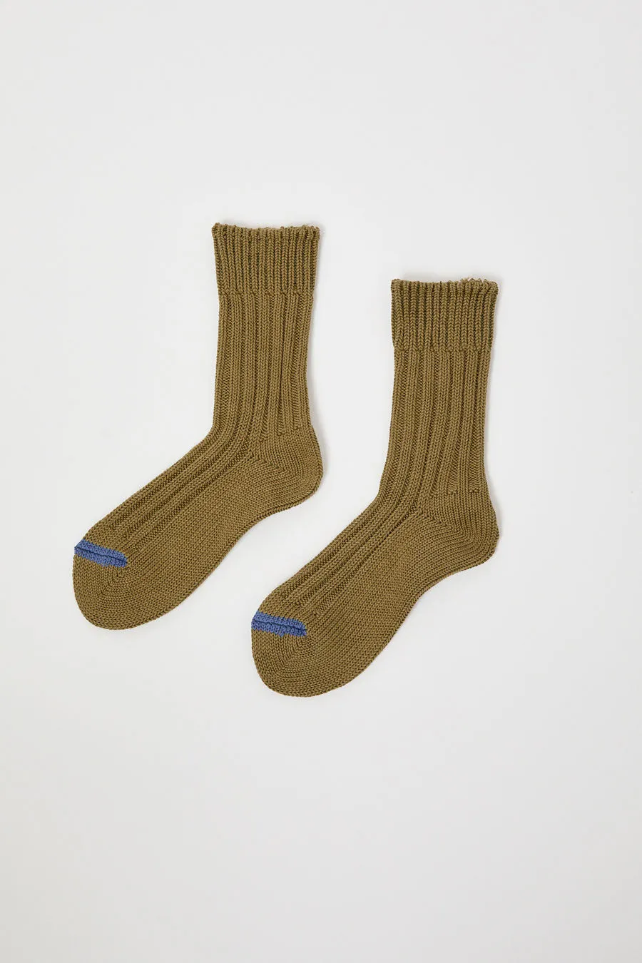 Rototo Chunky Ribbed Socks in Olive sold by No. 6