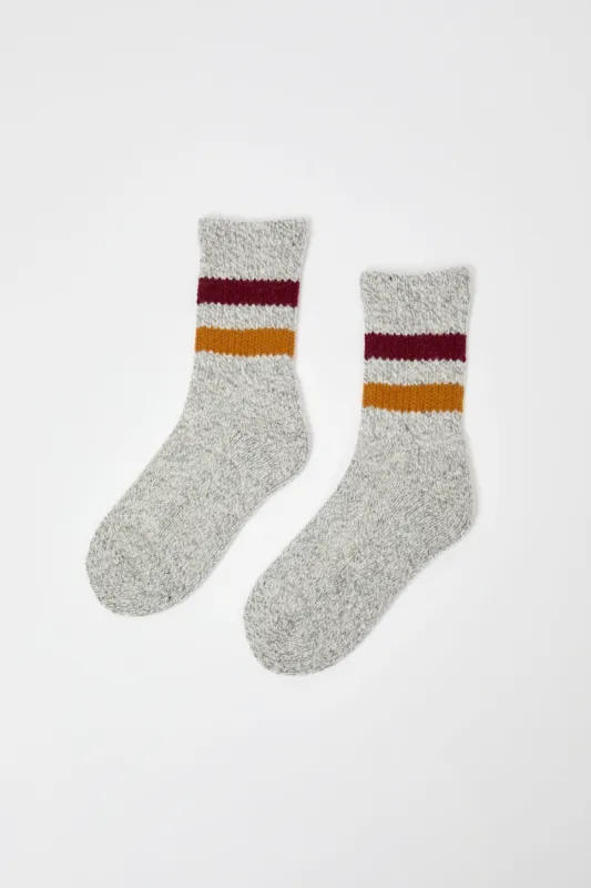 Rototo Tube Socks in Grey Burgundy and Dark Yellow sold by No. 6