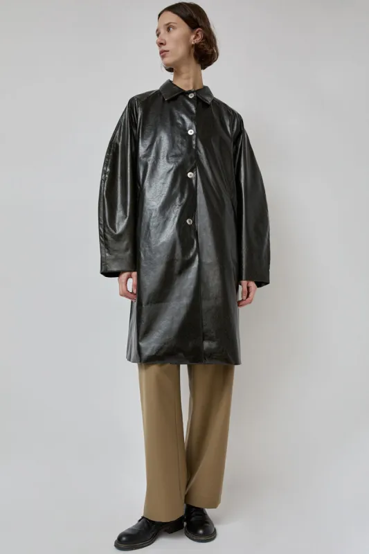 CORDERA Faux Scratched Leather Coat in Dark Brown sold by No. 6