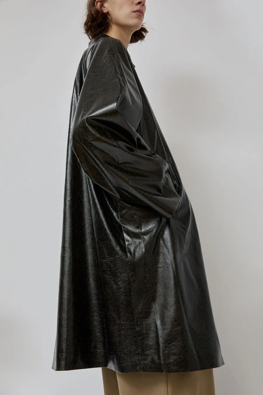 CORDERA Faux Scratched Leather Coat in Dark Brown sold by No. 6 product image thumbnail 4