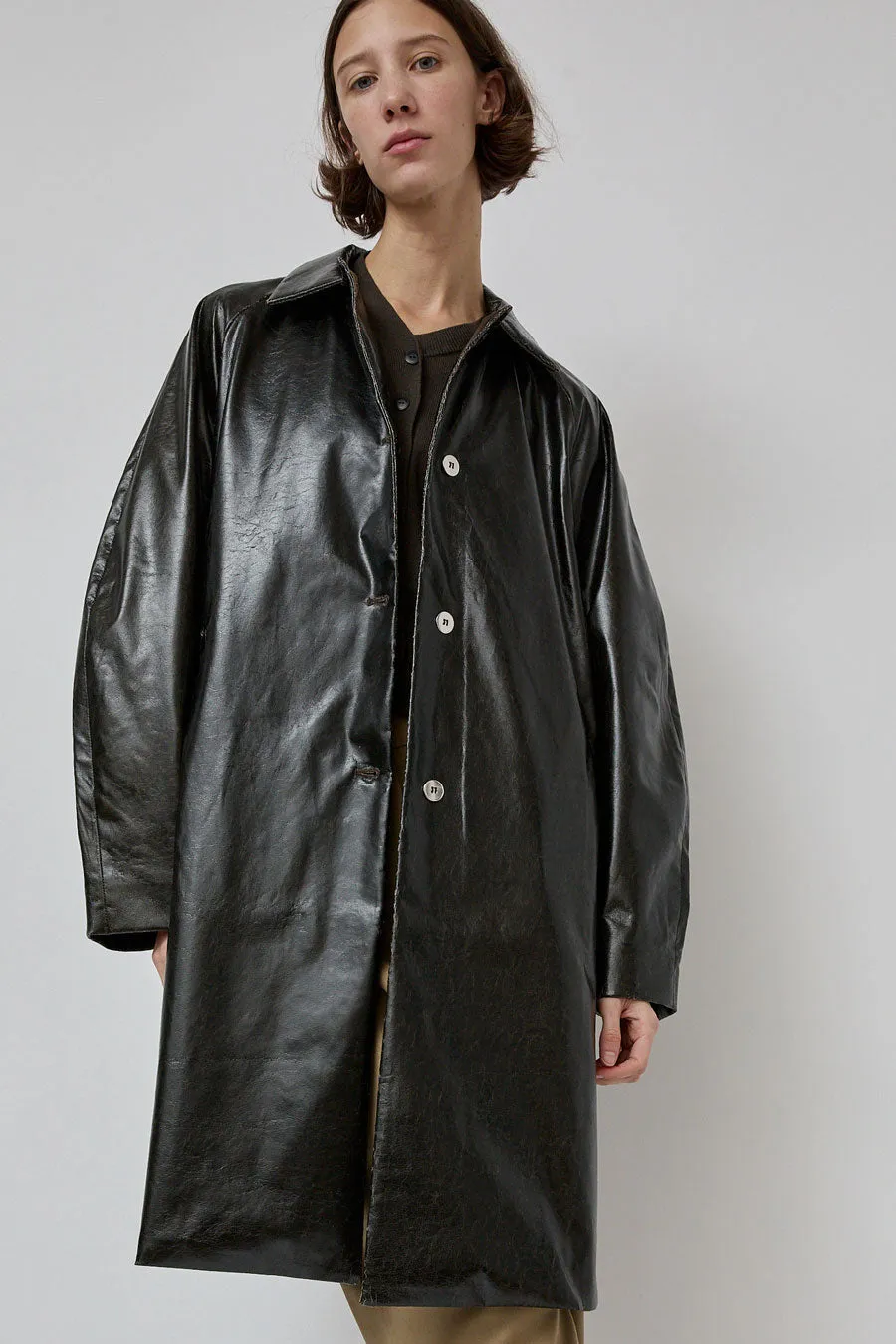 CORDERA Faux Scratched Leather Coat in Dark Brown sold by No. 6 product image thumbnail 2