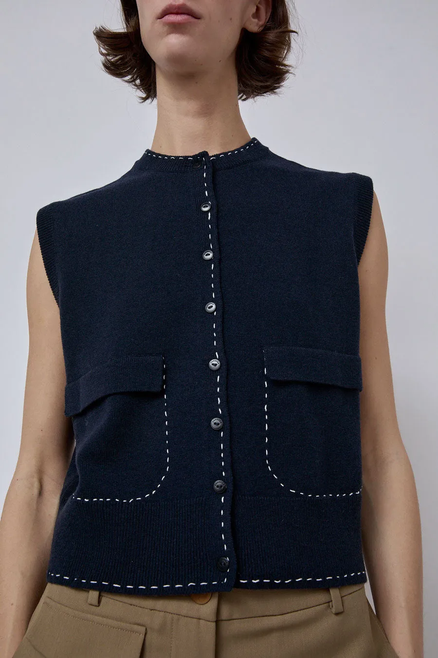CORDERA Merino Stitched Waistcoat in Navy sold by No. 6