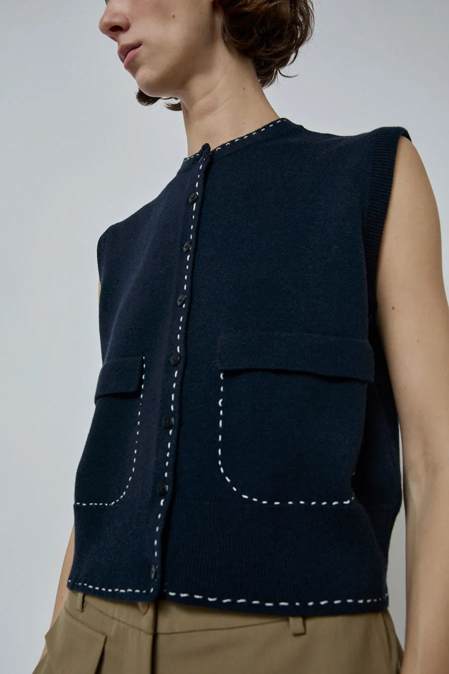CORDERA Merino Stitched Waistcoat in Navy sold by No. 6 product image thumbnail 3