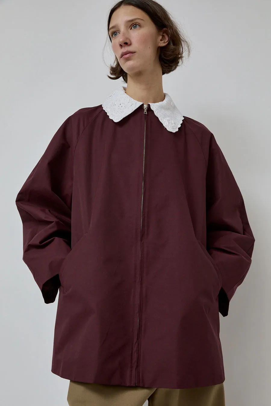 CORDERA Crochet Collar Jacket in Burgundy sold by No. 6