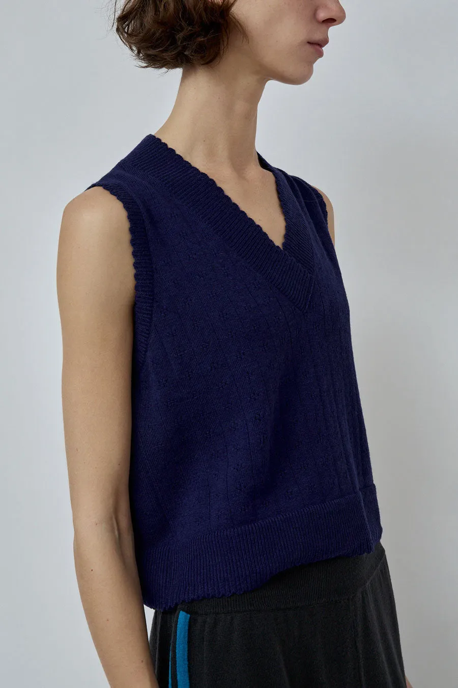 CORDERA Merino Pointelle Waistcoat in Prussian Blue sold by No. 6 product image thumbnail 4