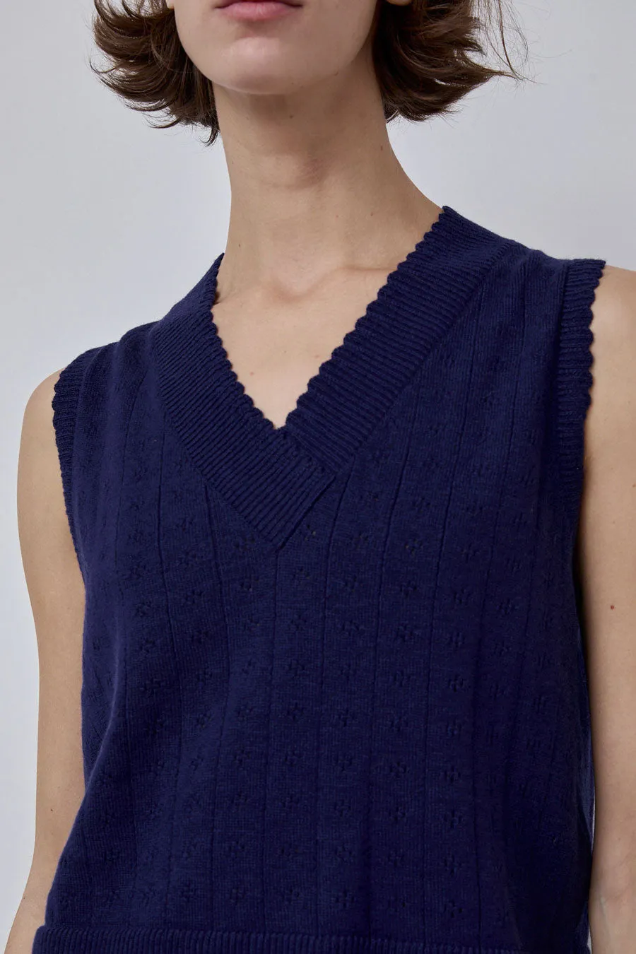 CORDERA Merino Pointelle Waistcoat in Prussian Blue sold by No. 6 product image thumbnail 3