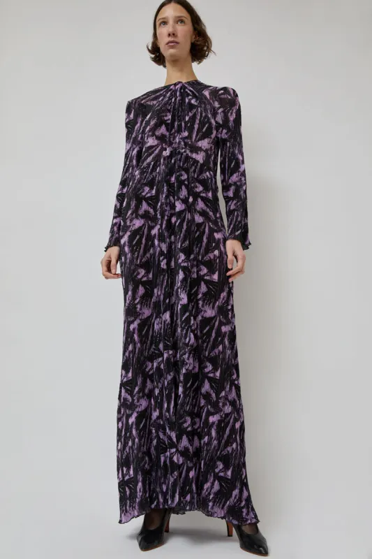INSHADE Long Sleeve Crimped Chiffon Dress in Lilac and Black Abstract sold by No. 6