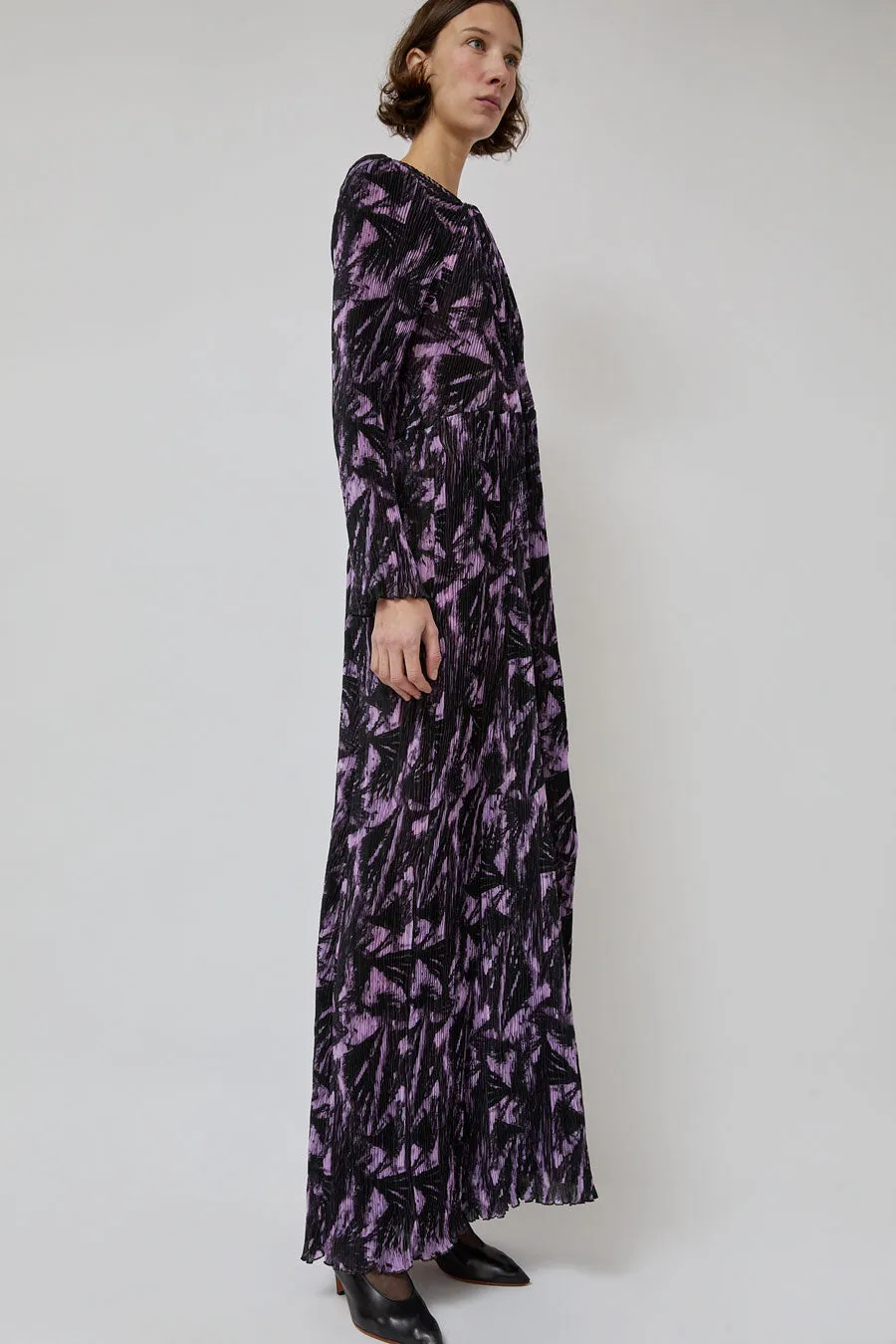 INSHADE Long Sleeve Crimped Chiffon Dress in Lilac and Black Abstract sold by No. 6 product image thumbnail 2