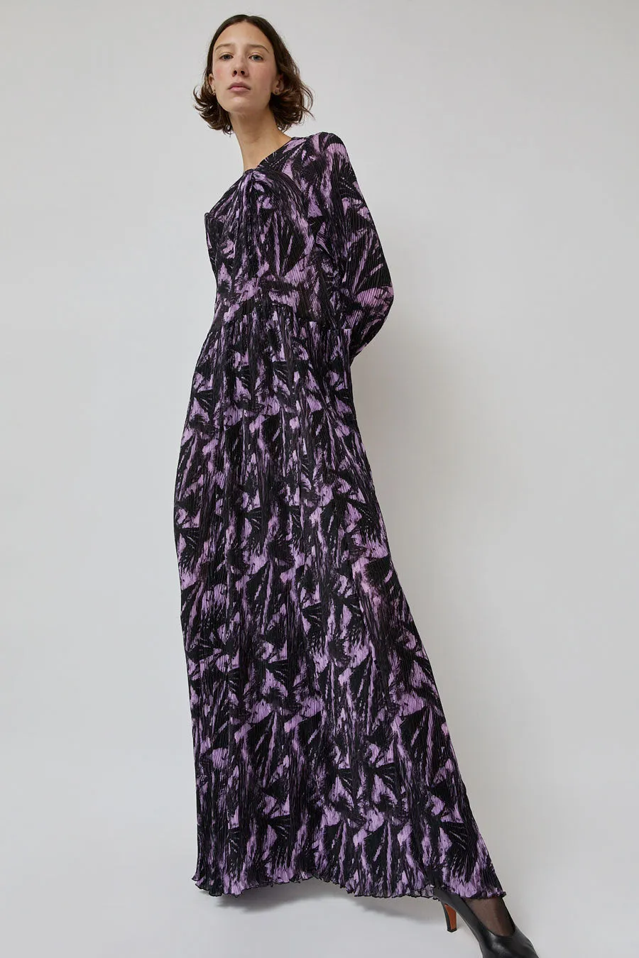 INSHADE Long Sleeve Crimped Chiffon Dress in Lilac and Black Abstract sold by No. 6 product image thumbnail 5