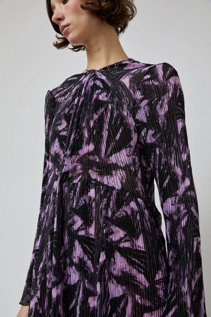 INSHADE Long Sleeve Crimped Chiffon Dress in Lilac and Black Abstract sold by No. 6 product image thumbnail 3
