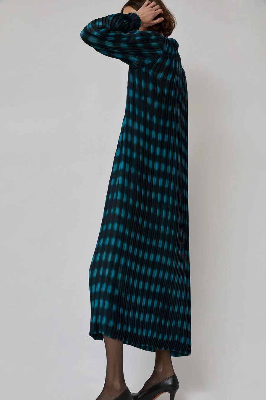 INSHADE Pleated Shirt Dress in Blue and Green Plaid sold by No. 6 product image thumbnail 5