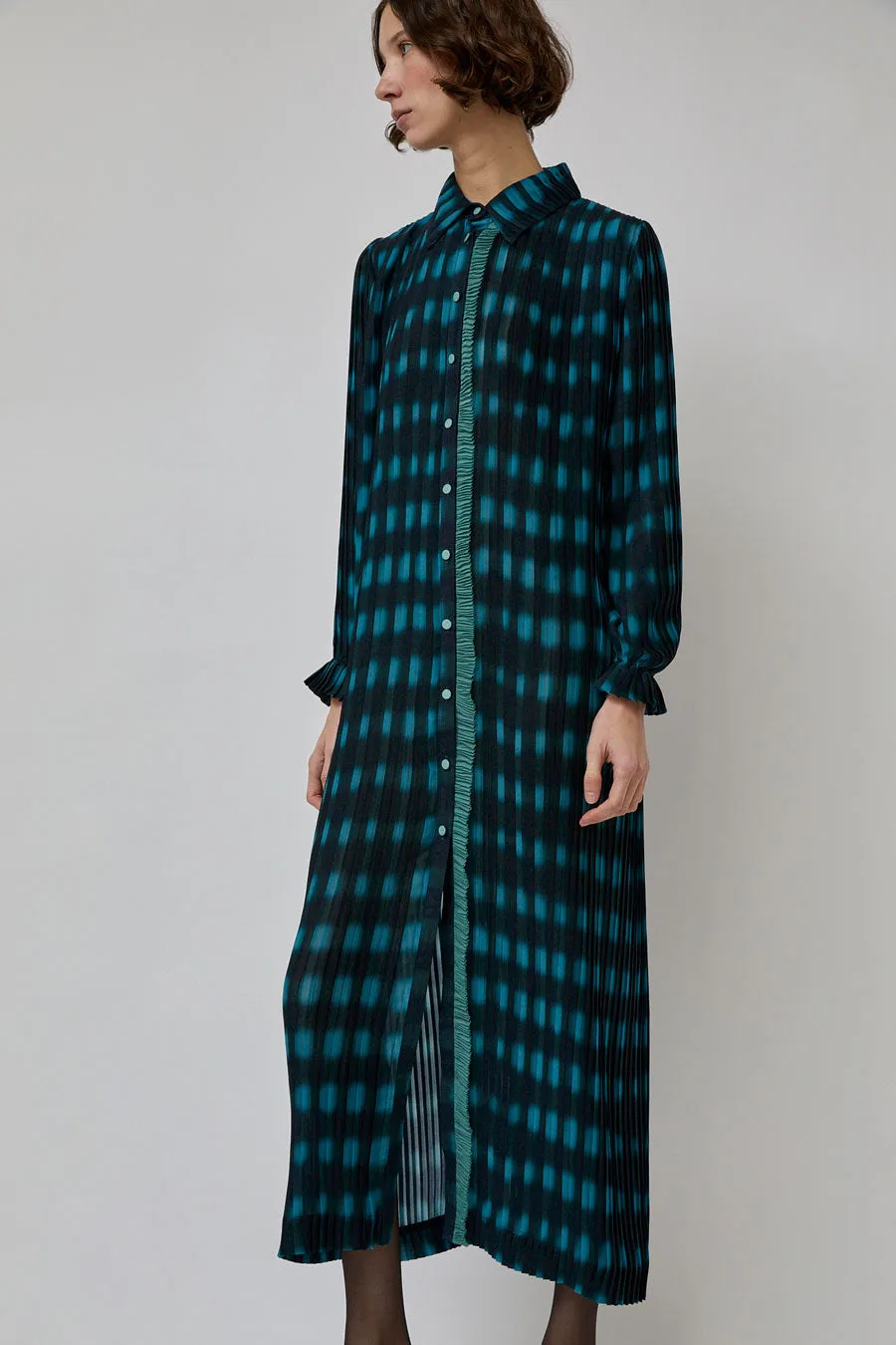 INSHADE Pleated Shirt Dress in Blue and Green Plaid sold by No. 6 product image thumbnail 4