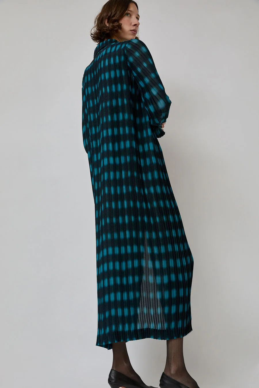 INSHADE Pleated Shirt Dress in Blue and Green Plaid sold by No. 6 product image thumbnail 2