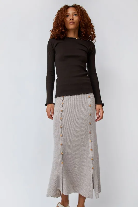 Baserange Loulou Skirt in Marron Melange sold by No. 6
