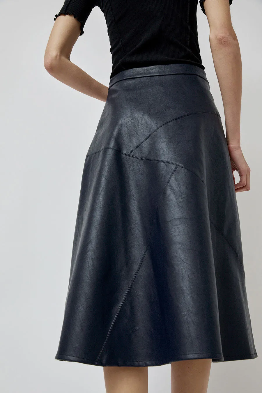 No.6 Lucy Patchwork Skirt in Navy Faux Leather sold by No. 6 product image thumbnail 4