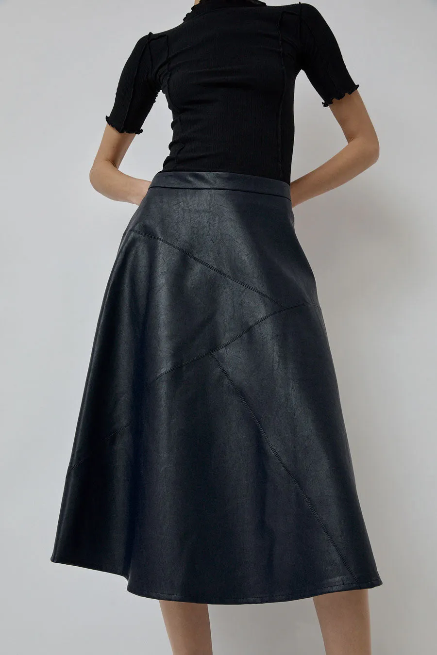 No.6 Lucy Patchwork Skirt in Navy Faux Leather sold by No. 6 product image thumbnail 2