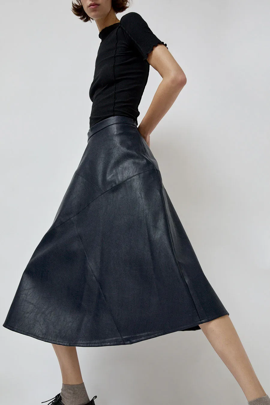 No.6 Lucy Patchwork Skirt in Navy Faux Leather sold by No. 6