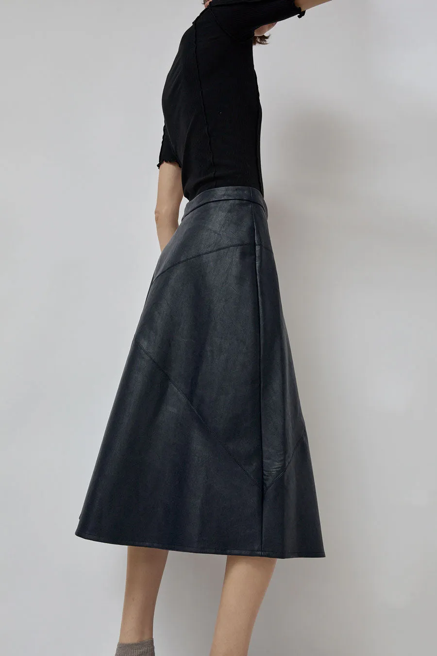 No.6 Lucy Patchwork Skirt in Navy Faux Leather sold by No. 6 product image thumbnail 5