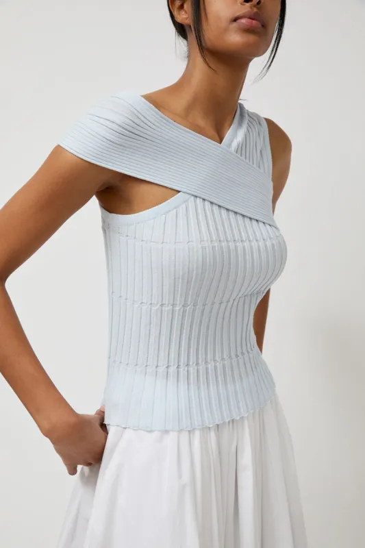 Anggae Crafted Rib Crossed Top in Blue sold by No. 6