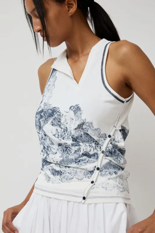 Anggae Lace Printed Draped Jersey Sleeveless Top in White made by No. 6