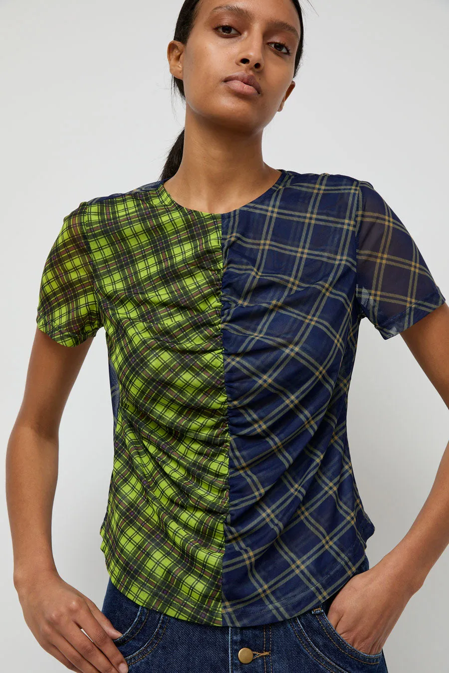 No.6 Tara Top in Navy Plaid Combo sold by No. 6