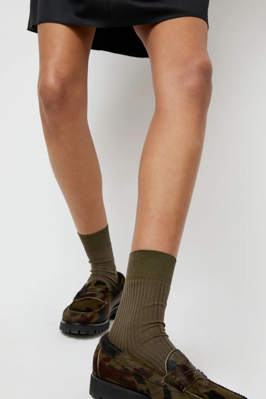 Maria La Rosa Ribbed Mid Calf Bio Cotton Socks in Military sold by No. 6