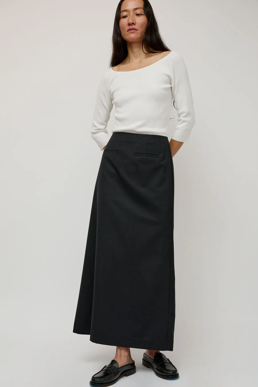 Amomento Stripe Maxi Long Skirt in Black sold by No. 6