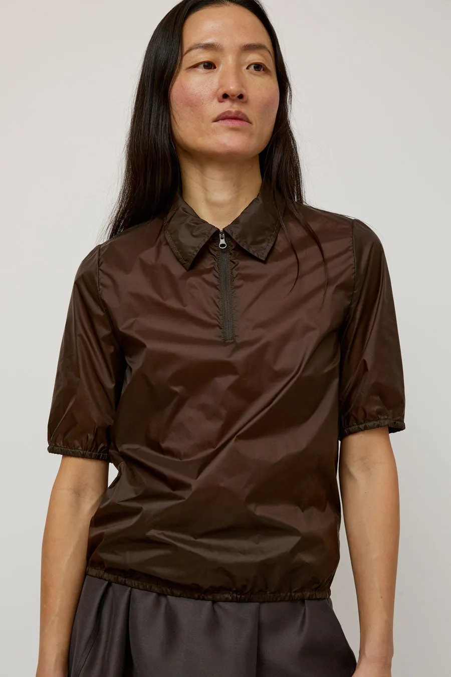 Amomento Sheer Half Zip Up Top in Brown sold by No. 6