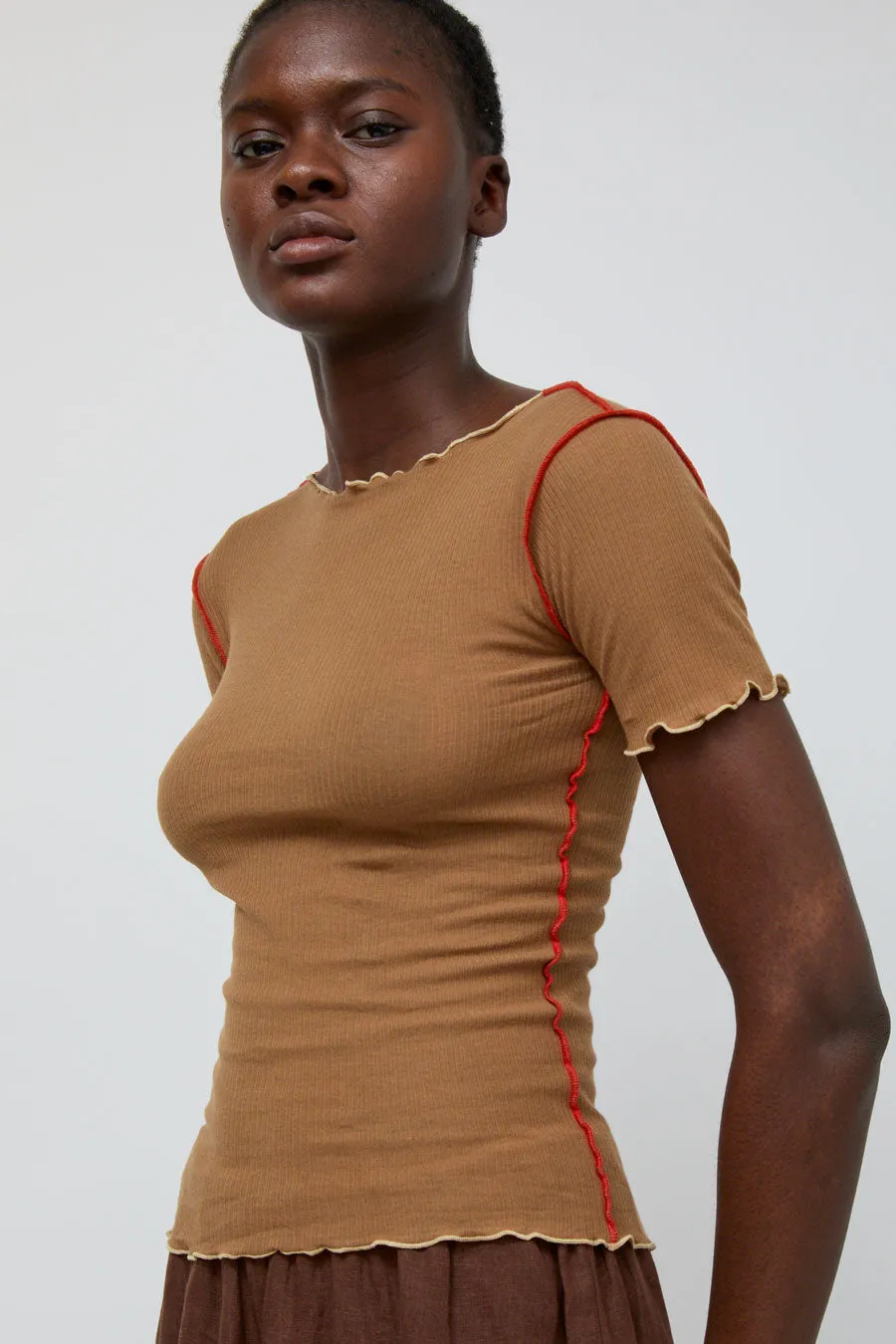 Baserange Vein Tee Shirt in Alamillo Brown sold by No. 6