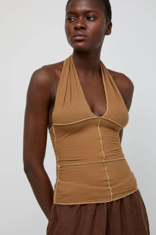 Baserange Cinder Halter Top in Alamillo Brown sold by No. 6
