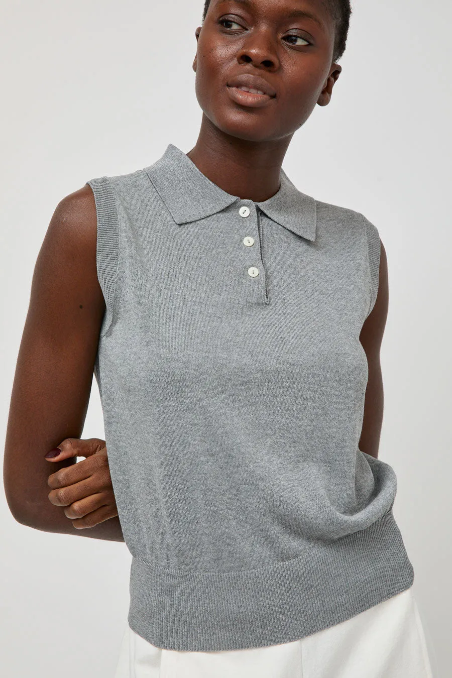 Nothing Written Knit Polo Neck Sleeveless in Gray sold by No. 6