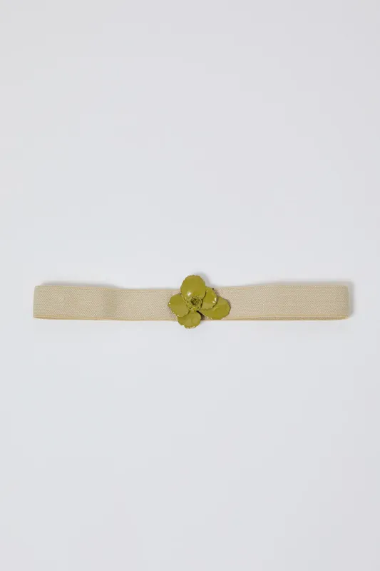 Exquisite J Enamel Flower Belt in Yellow and Linen made by No. 6