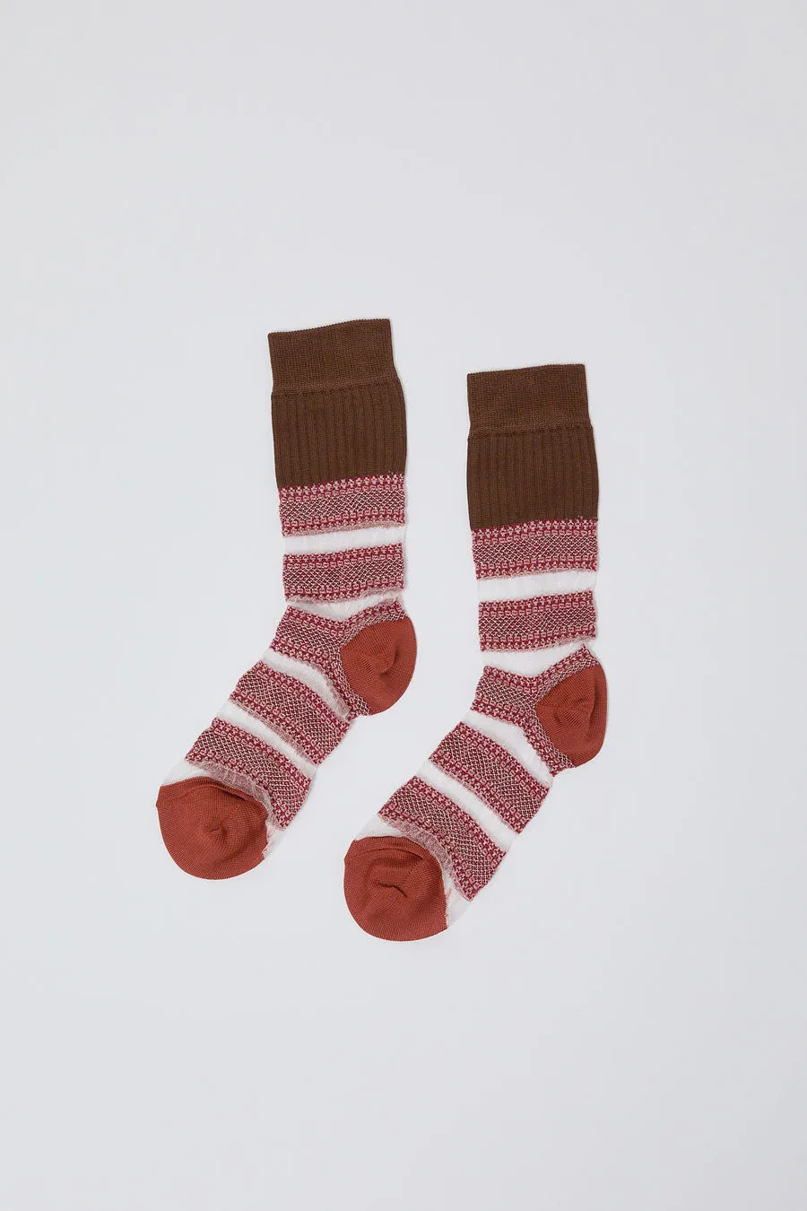 Exquisite J Open Work Stripe Socks in Rust sold by No. 6