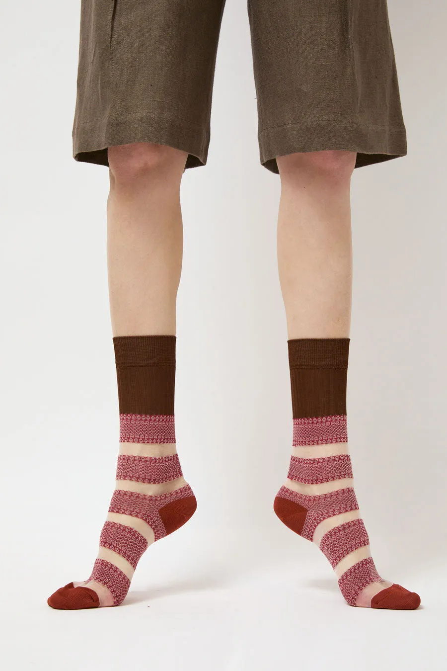 Exquisite J Open Work Stripe Socks in Rust sold by No. 6 product image thumbnail 3