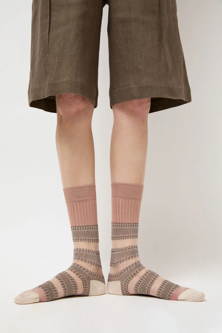 Exquisite J Open Work Stripe Socks in Blush sold by No. 6
