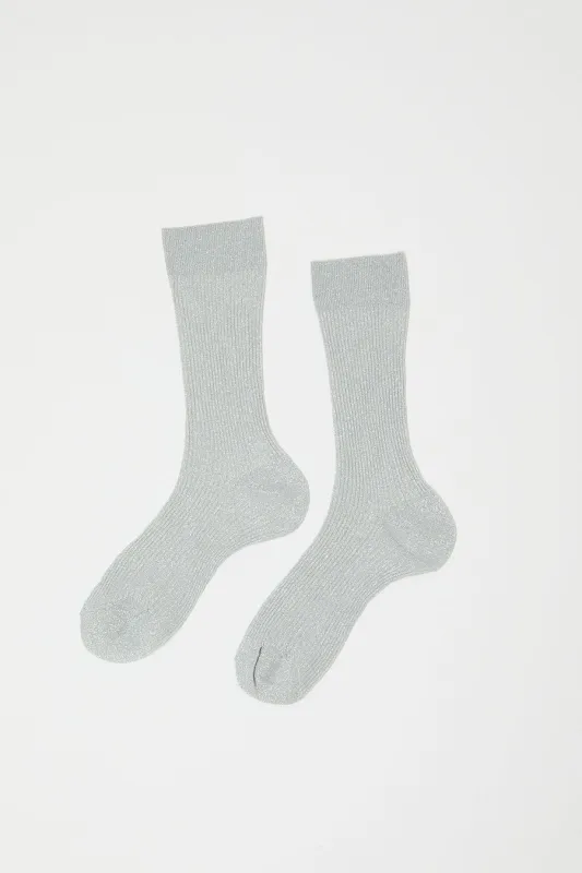 Maria La Rosa Ribbed Lurex Socks in Silver sold by No. 6