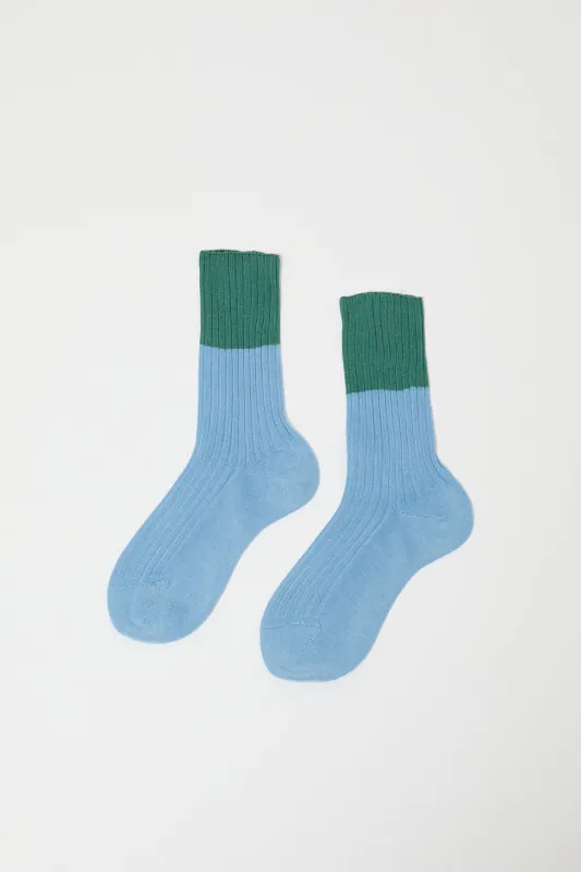 Maria La Rosa Bitone Cotton Socks in Teal and Sky sold by No. 6