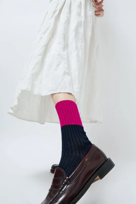 Maria La Rosa Bitone Cotton Socks in Pink and Night sold by No. 6