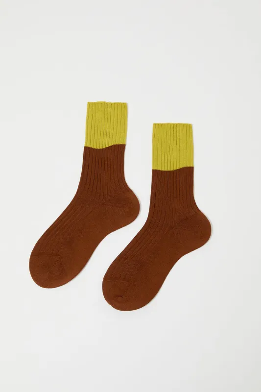 Maria La Rosa Bitone Cotton Socks in Citron and Tobacco sold by No. 6