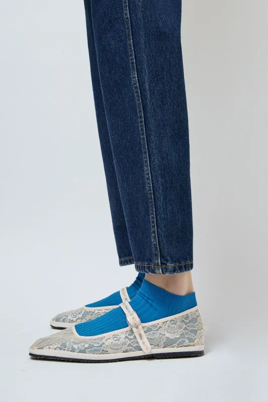 Maria La Rosa Ribbed Short Bio Cotton Socks in Azure sold by No. 6