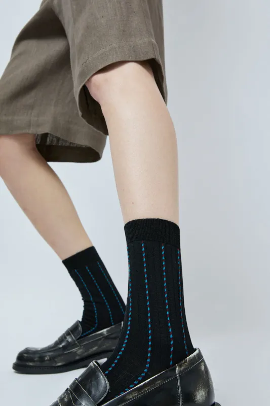Maria La Rosa Twist Stripe Socks in Black sold by No. 6